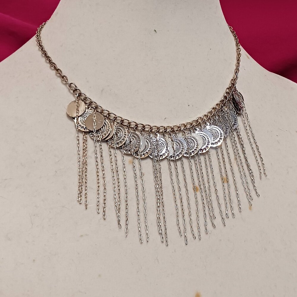 Handmade Silver Gypsy Coin Fringe Choker Necklace Boho Hippie Festival - Picture 5 of 8